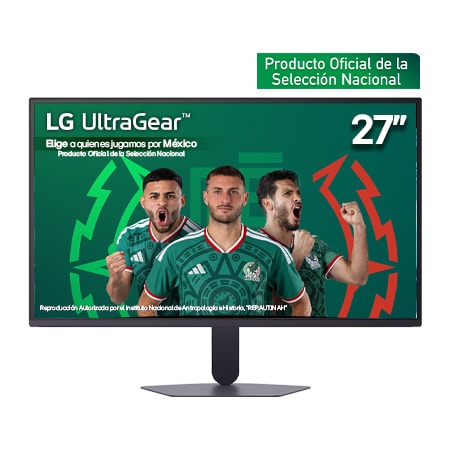 Esta imagen muestra la vista frontal del monitor gaming LG UltraGear G5 de 27 pulgadas, que cuenta con una pantalla IPS con resolución FHD (1920×1080), una frecuencia de actualización de 200 Hz y un tiempo de respuesta de 1 ms (GtG), lo que garantiza un rendimiento rápido y una experiencia de juego fluida.